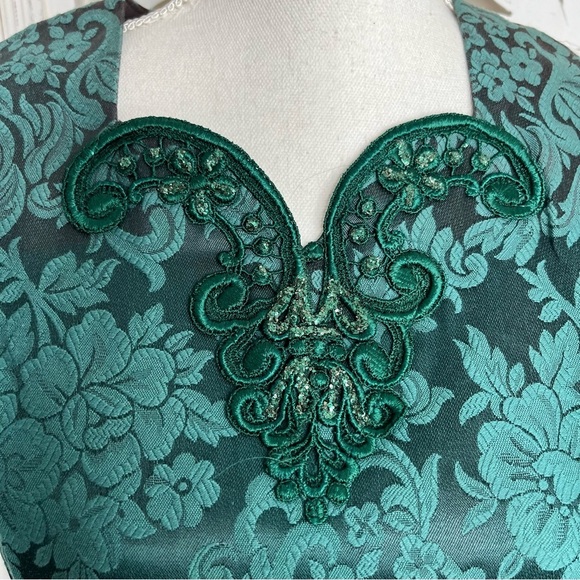 Jessica McClintock Gunne Sax Emerald Damask Fit & Flare - Picture 3 of 8